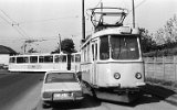 Gara de Nord 1989: Arbeitswagen VS4 als Schneepflug und Schlepptriebwagen für den Turmwagen.